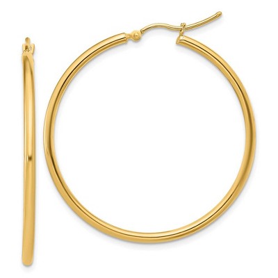 Black Bow Jewelry 2mm Round Hoop Earrings in 14k Yellow Gold, 40mm (1 1/2 Inch)