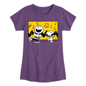 Girls' - Peanuts - Charlie And Snoopy Dance Time Fitted Short Sleeve Graphic T-Shirt - 1 of 4