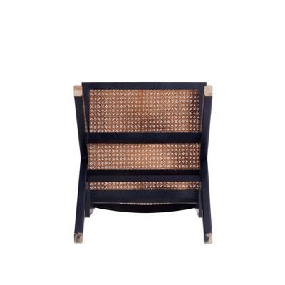 Ash Wood Black Rectangular Dining Set with Cane Chairs