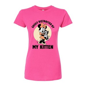 Women's - Disney Classics - Easily Distracted By Kittens Minnie Juniors Fitted Graphic T-Shirt - 1 of 3