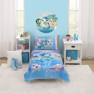 DreamWorks Not Quite Narwhal Make A Splash Blue and Lavender, Unicorn Kelp, and Friends 4 Piece Toddler Bed Set - 1 of 4