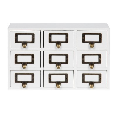 White Wood Apothecary Desk Drawer Set with 9 Drawers