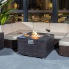 Outdoor Gas Fire Pit Square Dark Brown Wicker Fire Pit Table Propane Fire Table with Glass Rocks - 2 of 4