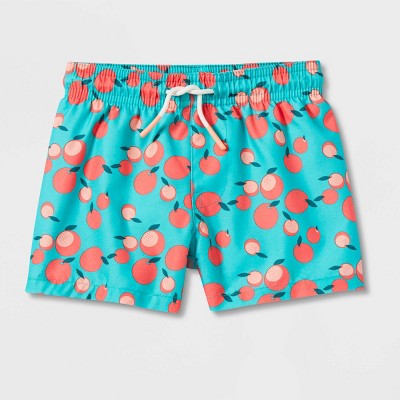 Image of Baby Boys' Fruit Print Swim Shorts - Cat & Jack™ Peach Orange 6-9M