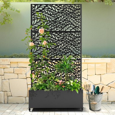 TUYOHW Metal Planter Box with Trellis, Metal Raised Garden Bed with Trellis, Garden Box for Climbing Plants, Flower