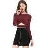 Allegra K Women's Glitter Long Sleeve Cut Out Twist Front Slim Fitted Crop Top - 2 of 4