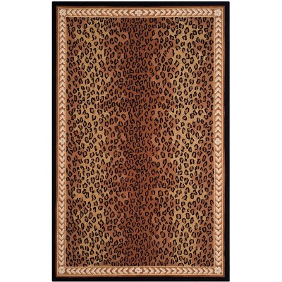 Handmade Black/Brown Floral Wool Round Rug, 54 in