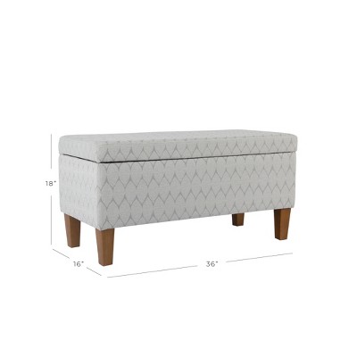 Gray Geometric Chenille Storage Bench with Oak Legs