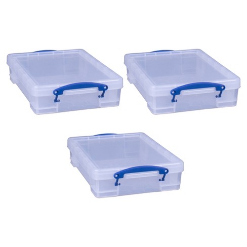 Really Useful Box 4 Liter Plastic Stackable Storage Container w/ Snap Lid &  Built-In Clip Lock Handles for Home & Office Organization, Clear (4 Pack)