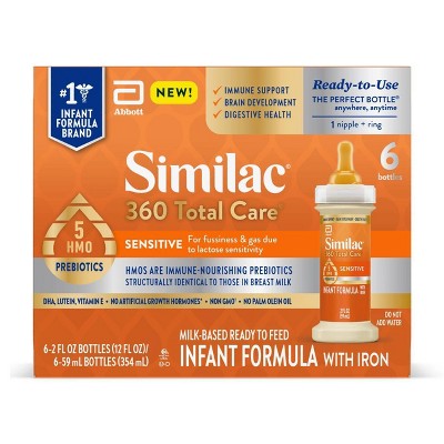 Similac 360 Total Care Sensitive Non-GMO Ready to Feed Infant Formula Bottles - 2 fl oz Each/6ct