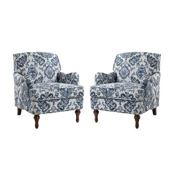 Set of 2  Adonia Traditional Wooden Upholstered Armchair with Turned Legs Bedroom and Living Room | ARTFUL LIVING DESIGN