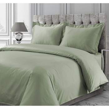 Queen 3pc 300 Thread Ct Rayon from Bamboo Oversized Duvet Set Green - Tribeca Living