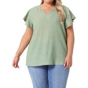 Agnes Orinda Women's Plus Size Textured V Neck Ruffle Short Sleeve Casual Tops - 1 of 4