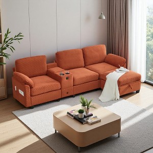 105" L-Shaped Corduroy Sectional Sofa with Ottoman, USB & Storage - 1 of 4