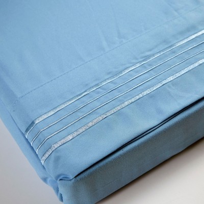 Twin Blue Microfiber Embroidered Sheet Set