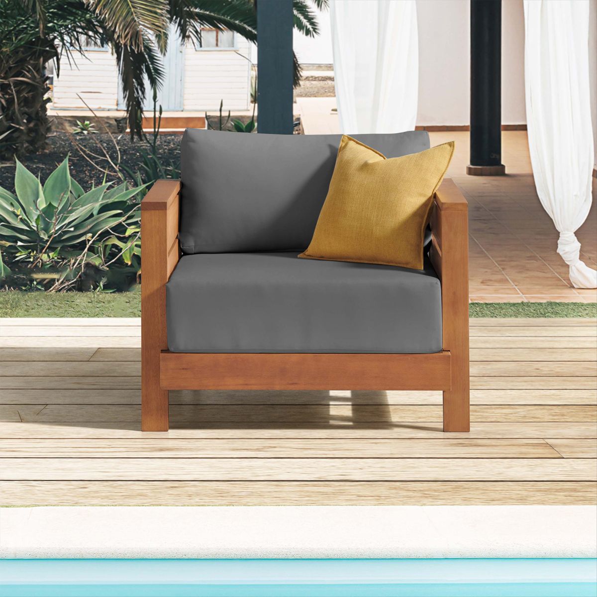 Alaterre Furniture Barton Outdoor Patio Armchair - Weather-Resistant Outdoor Chair with Thick Gray Cushions - Modern Outside Furniture (Natural) - thumbnail 2
