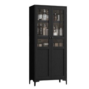 63 Inch Tall Storage Cabinet with Glass Doors, Kitchen Pantry Cabinet 5 Tier Bathroom Cabinet with Doors Adjustable Shelves - 1 of 4