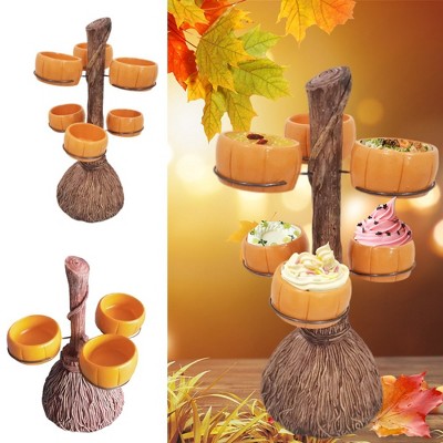 Halloween Pumpkin Snack Bowl Stand, Wooden Cupcake Stand Halloween Candy Bowl, Collapsible Party Trays, Pumpkin Snack Holder Party Favor Supplies, 6