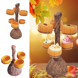 Halloween Pumpkin Snack Bowl Stand, Wooden Cupcake Stand Halloween Candy Bowl, Collapsible Party Trays, Pumpkin Snack Holder Party Favor Supplies, 6 - 1 of 4