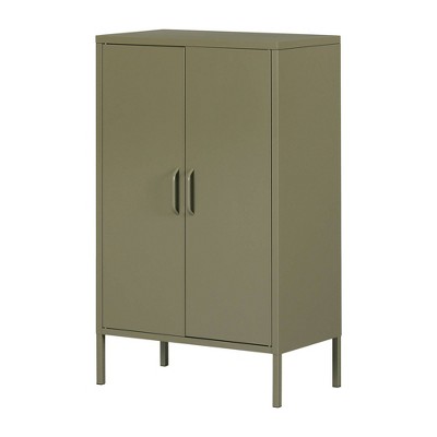 South Shore 41.5" Decorative Storage Cabinet Olive Green: Metal Frame, Adjustable Shelves, Wall Anchor