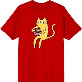 Derpy Kitty Cat With Pink Bowl Men's Red Crew Neck Short Sleeve Tee-XXL