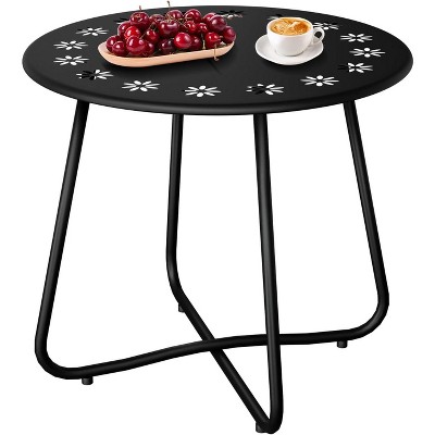 VINGLI Patio Small Side Table, Waterproof Round Metal Steel Outdoor Side Table End Table for Garden Balcony Porch and Indoor