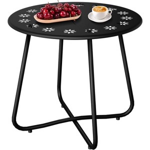 VINGLI Patio Small Side Table, Waterproof Round Metal Steel Outdoor Side Table End Table for Garden Balcony Porch and Indoor - 1 of 4