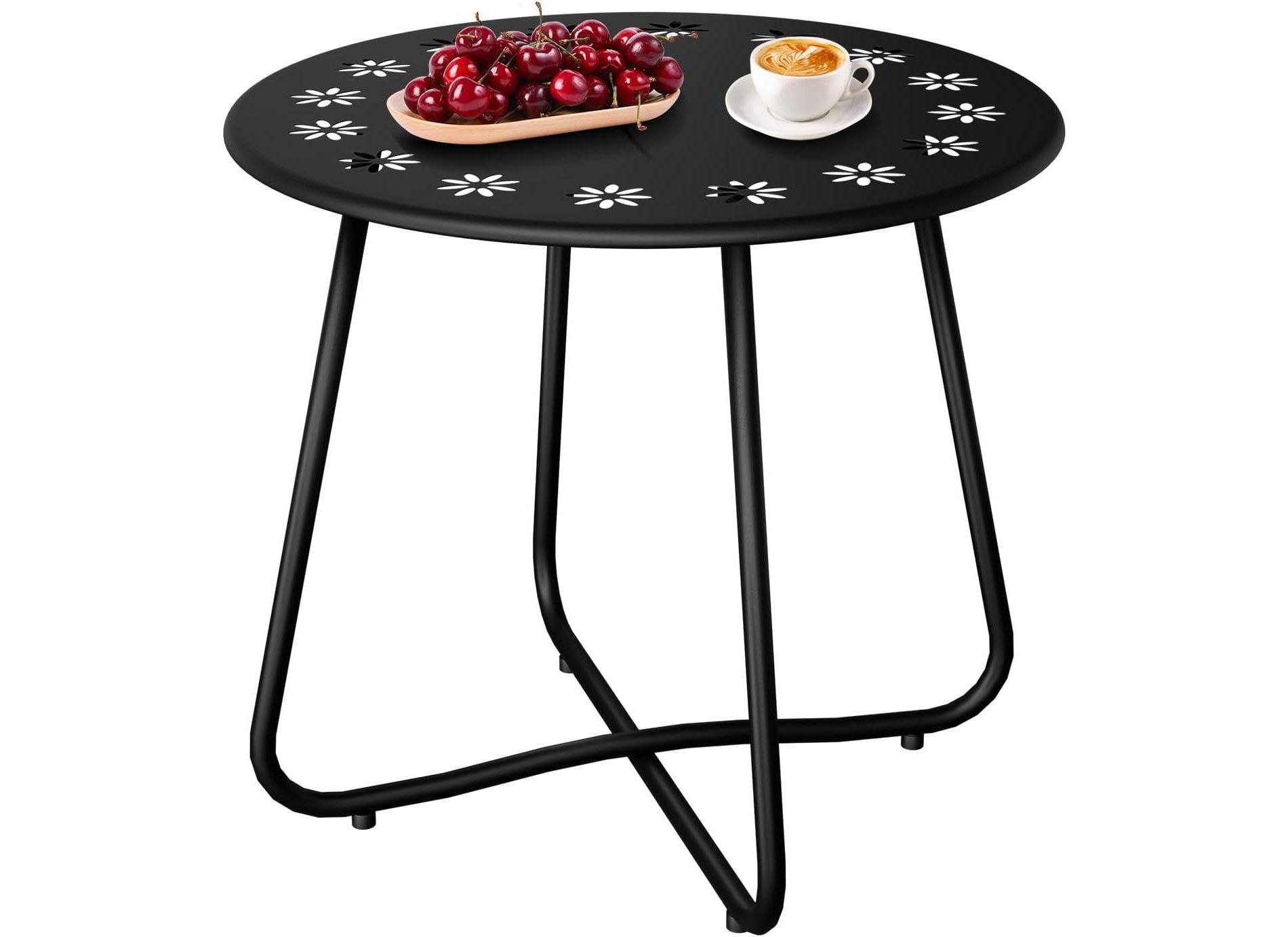 VINGLI Patio Small Side Table, Waterproof Round Metal Steel Outdoor Side Table End Table for Garden Balcony Porch and Indoor