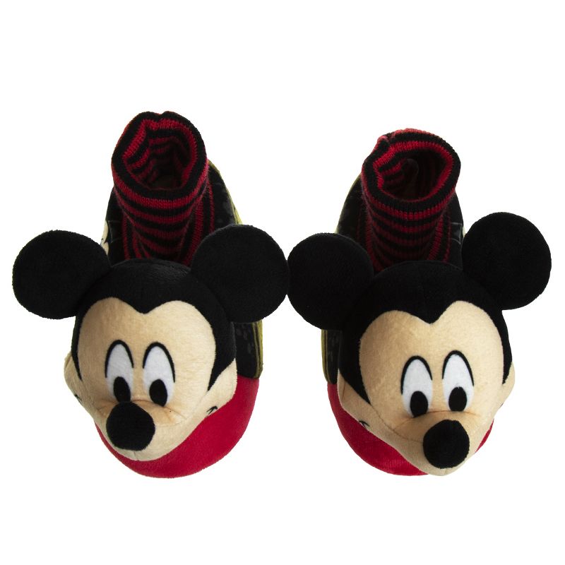 Disney Mickey Mouse 3D Slippers - Kids Cozy Plush Fuzzy Lightweight Warm Comfort Soft House Shoes - Mickey red/black (size 5-12 Toddler - Little Kid), 4 of 8