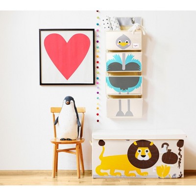 Ostrich Themed Beige and Blue Hanging Organizer with 4 Pockets