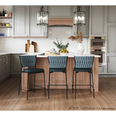 Tania Green Faux Leather Swivel Counter Stool with Metal Frame