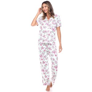 Women's Short Sleeve Top and Pants Pajama Set - White Mark - 1 of 4