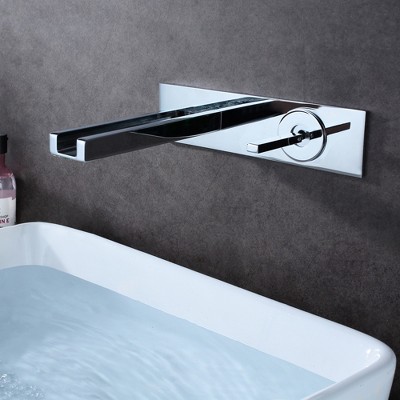 Chrome Wall Mount LED Waterfall Bathroom Sink Faucet