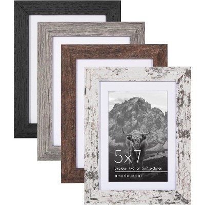 Americanflat Rustic 5x7 Picture Frame Set of 4 - Use as 4x6 Picture Frame with Mat or 5x7 Frame Without Mat