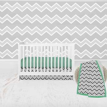 Bacati - Ikat Dots Stripes Mint Grey Muslin Neutral 3 pc Crib Set