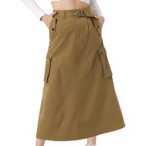 INSPIRE CHIC Women's Midi Trendy Y2K Zip High Waisted Straight Long Skirt - 1 of 4