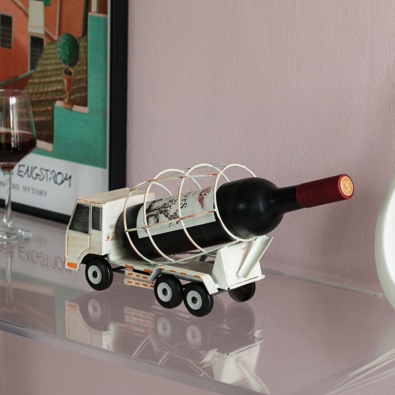 Vintiquewise Decorative Rustic Metal White Single Bottle Cement Truck Wine Holder for Tabletop or Countertop, 3 of 8