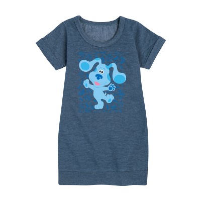 - Blue's Clues & You! - Blue Waves Hello Graphic Short Sleeve Fleece Dress