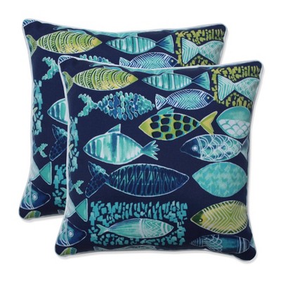 16.5" 2pk Hooked Lagoon Throw Pillows Blue - Pillow Perfect