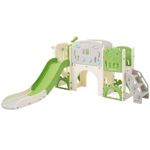 Infurnic Baby Activity Gyms, Slide Set with Basketball Hoop, Toy Storage Organizer and Climbers Playground for Kids, Multicolored, 75.6"*65.3"*38.2" - 1 of 4