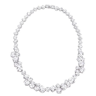 Slickblue Timeless 23" Bejeweled Collar Necklace for Women, Rhodium-Plated with Oval Cubic Zirconia, 203ct