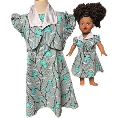 Doll Clothes Superstore Matching Girl Size 7 and 18-Inch Doll Dress with Green Stripe Pattern