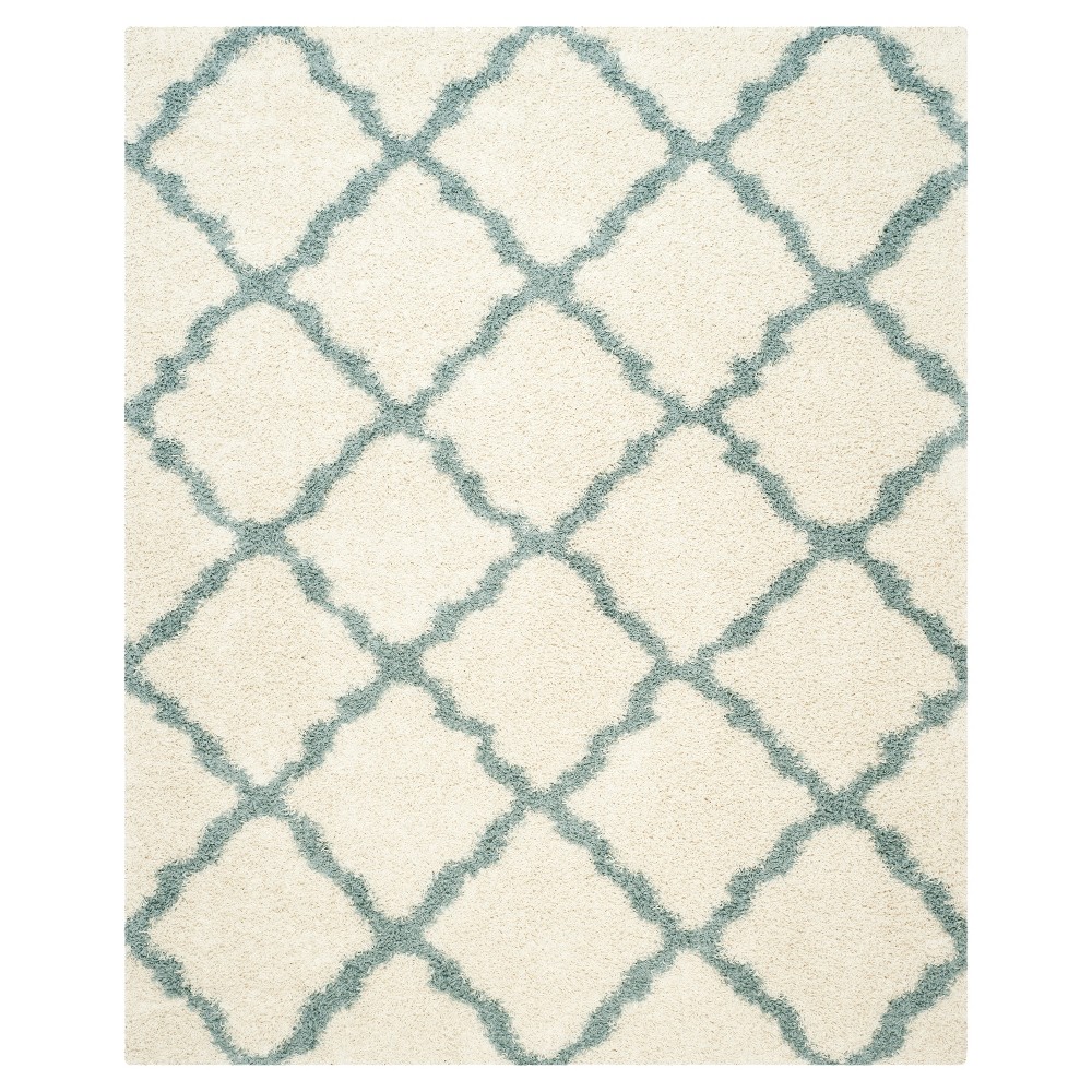 8'x10' Ivory/Light Blue Geometric Shag/Flokati Loomed Area Rug - Safavieh