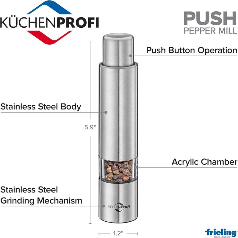 Kuchenprofi Pepper Push Mill Grinder, Stainless & Acrylic, 5 of 6