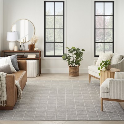 Light Grey Geometric 5' x 7' Synthetic Area Rug