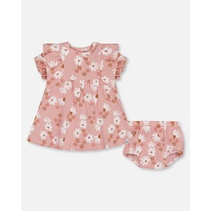Deux Par Deux Muslin Dress and Bloomer - Printed Pink and White Flowers