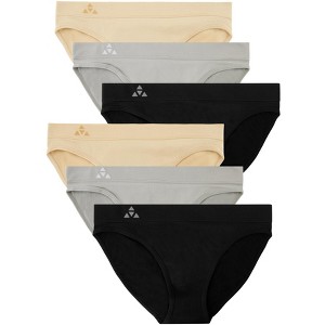Balanced Tech Women's 3 Pack Seamless Low-Rise Bikini Panties - Black/Charcoal/Grey - Large - 1 of 2