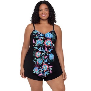 Trimshaper Women's Hank Handkerchief Plus Floral Tankini Swimsuit Top - 1 of 3