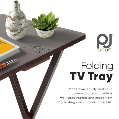Espresso Brown Solid Wood Folding TV Tray Table Set