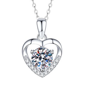 Moissanite Necklace for Women, 1 Carat Heart Moissanite Pendant with 925 Sterling Silver Necklace for Wife, Mom, Girlfriend Jewelry Gifts - 1 of 4